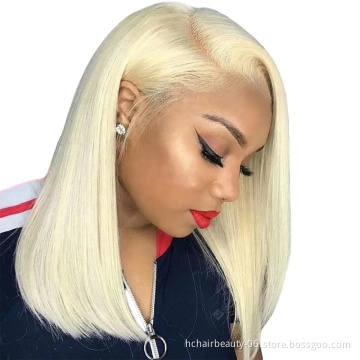 Fast Shipping Transparent Lace Human Hair Dc bob wigs Lace Front Blonde Bob Wig for black woman